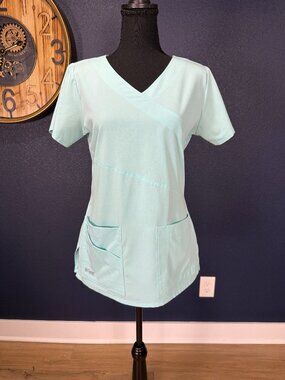 Grey's Anatomy Signature Teal Crossover V-Neck Scrub Top | S
